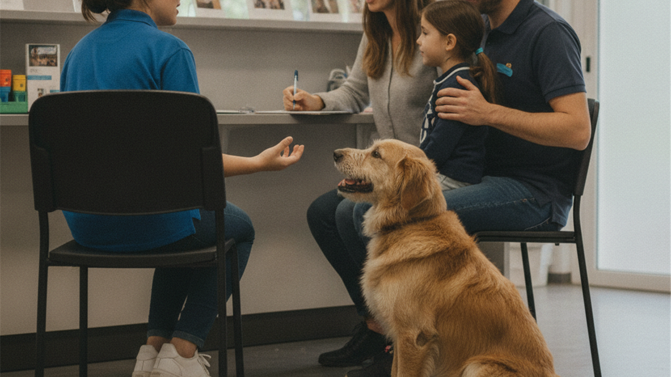 familia adoptando perro en protectora