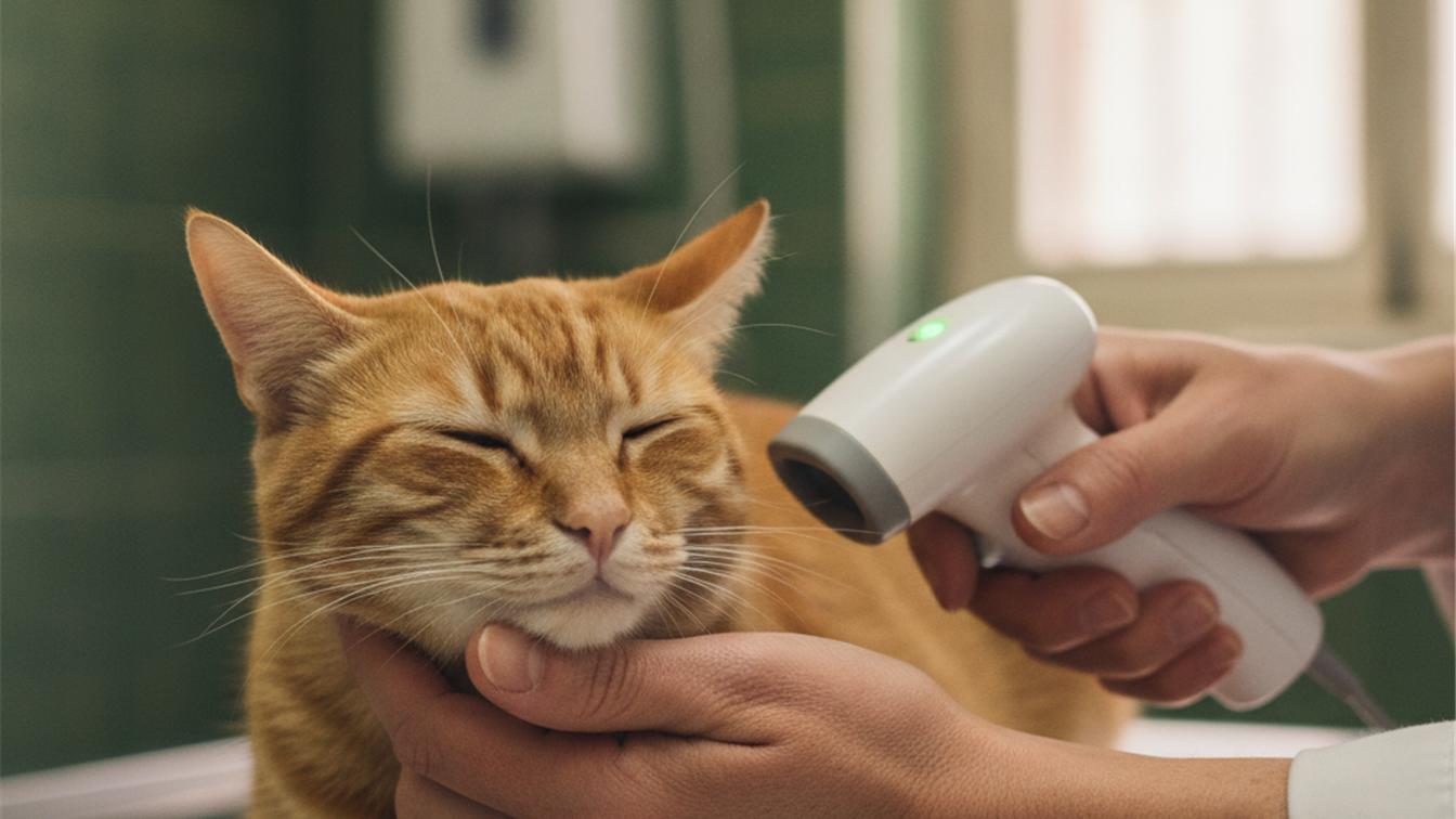 Escaner de microchip en gato en clinica veterinaria