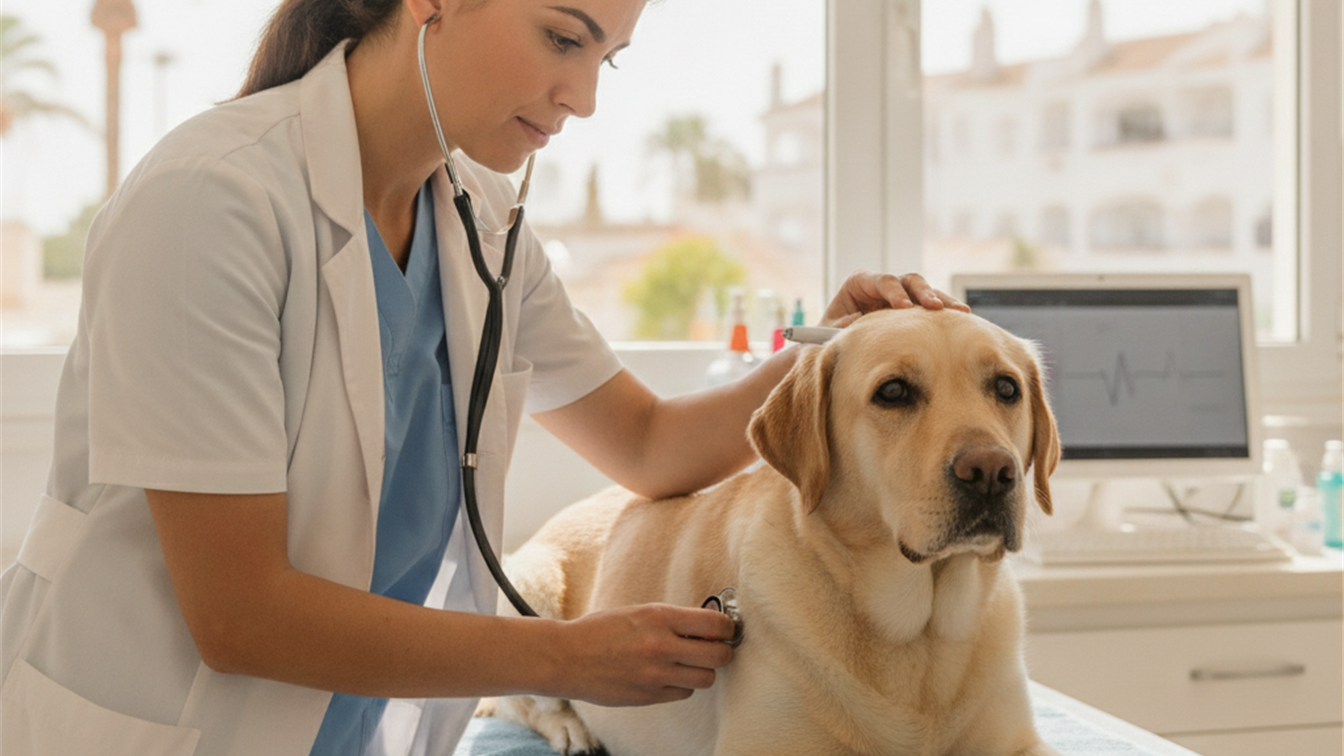 Veterinario revisando a un perro por golpe de calor en Espana