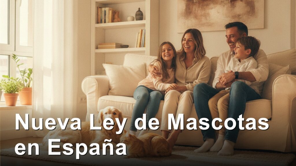 Familia con perro y gato en casa en Espana - nuevas normas de bienestar animal