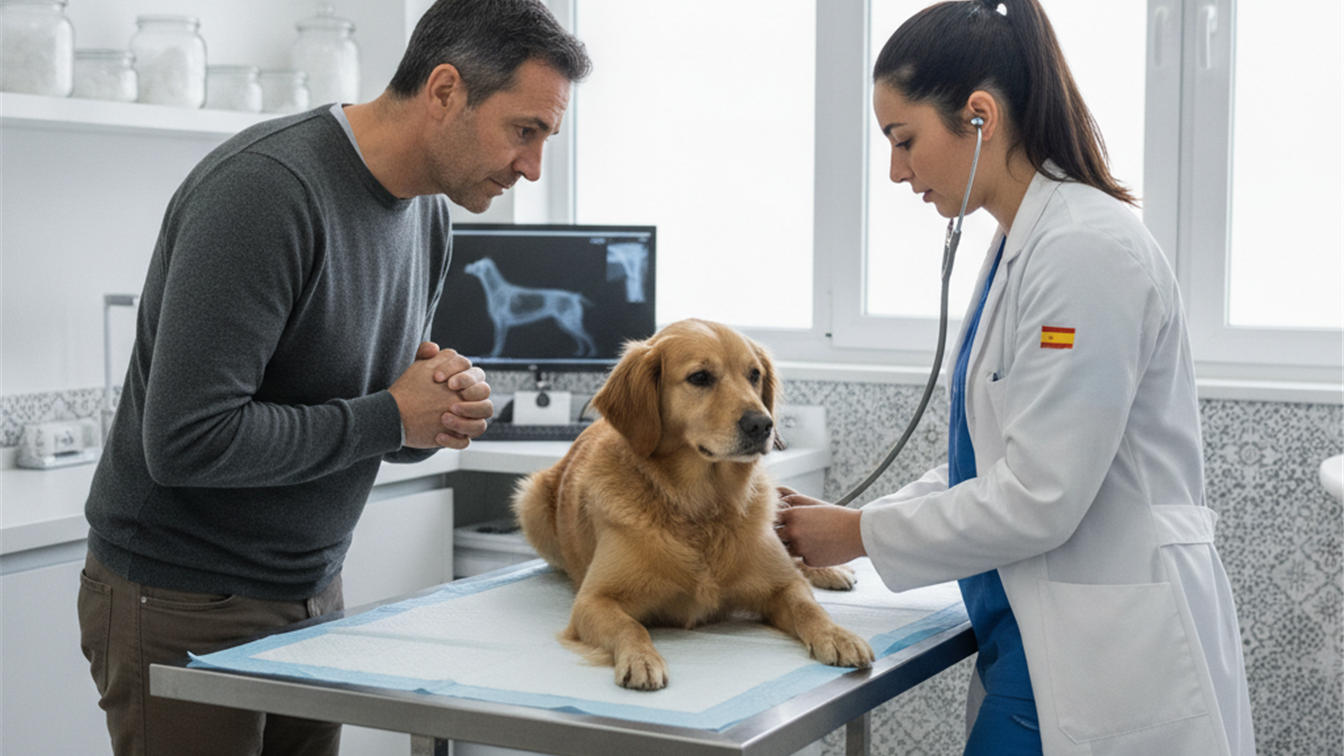 Veterinario examinando a un perro en una clinica en Espana