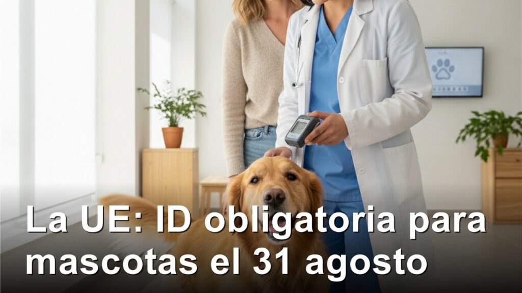Veterinario escaneando microchip perro identificacion UE mascotas Espana 2026
