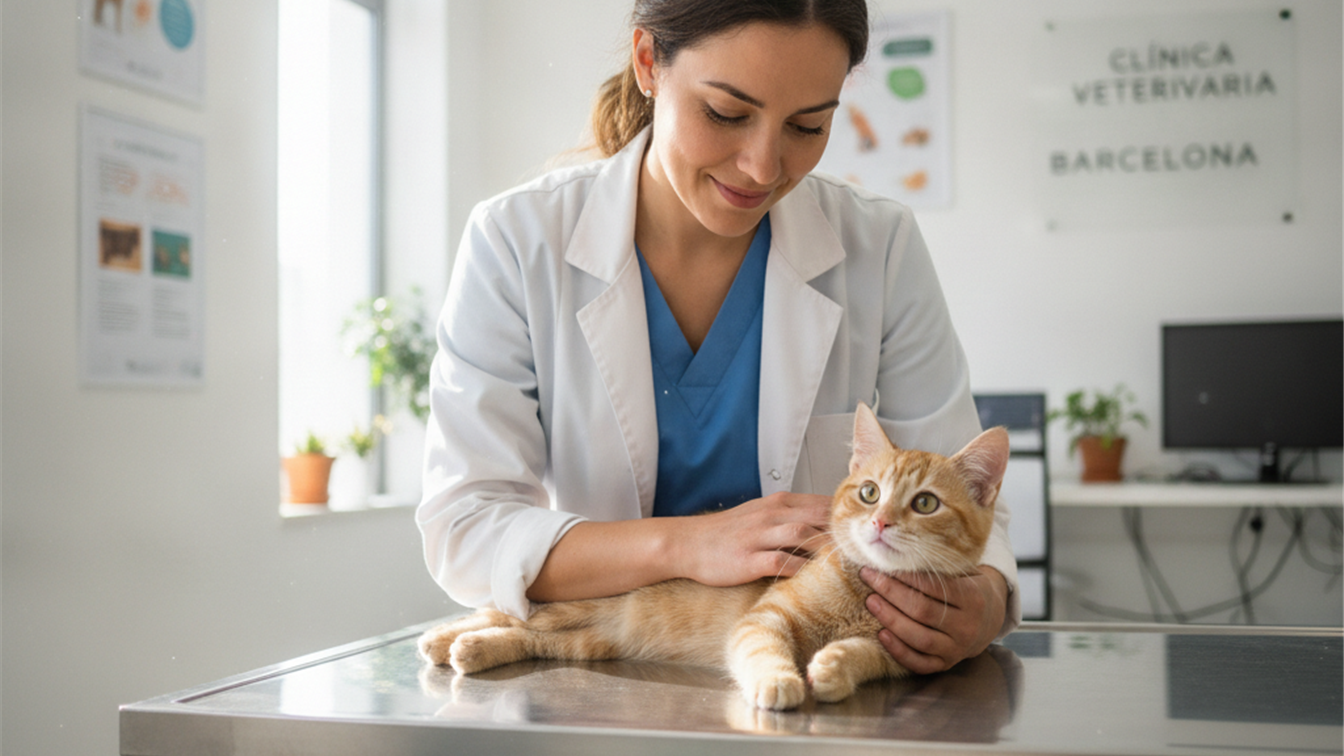 Veterinaria examinando gato clinica Espana ley bienestar animal 2026