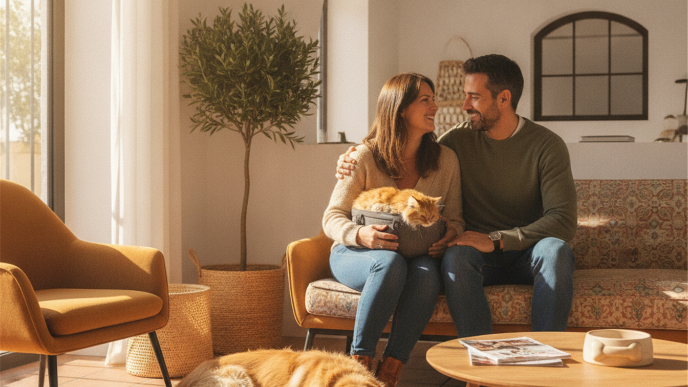 Familia con perro y gato en clinica veterinaria Espana precios 2026
