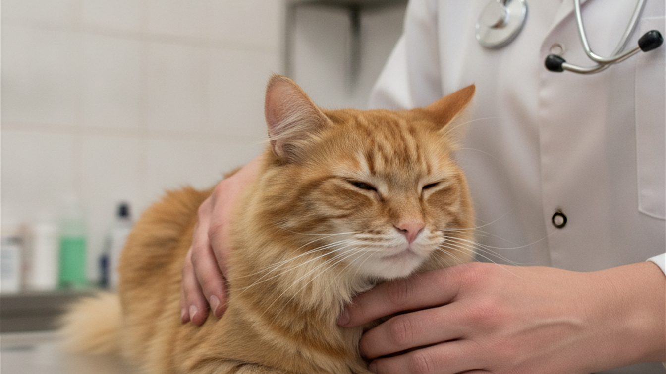 Veterinario examinando a un gato en una clinica en Espana