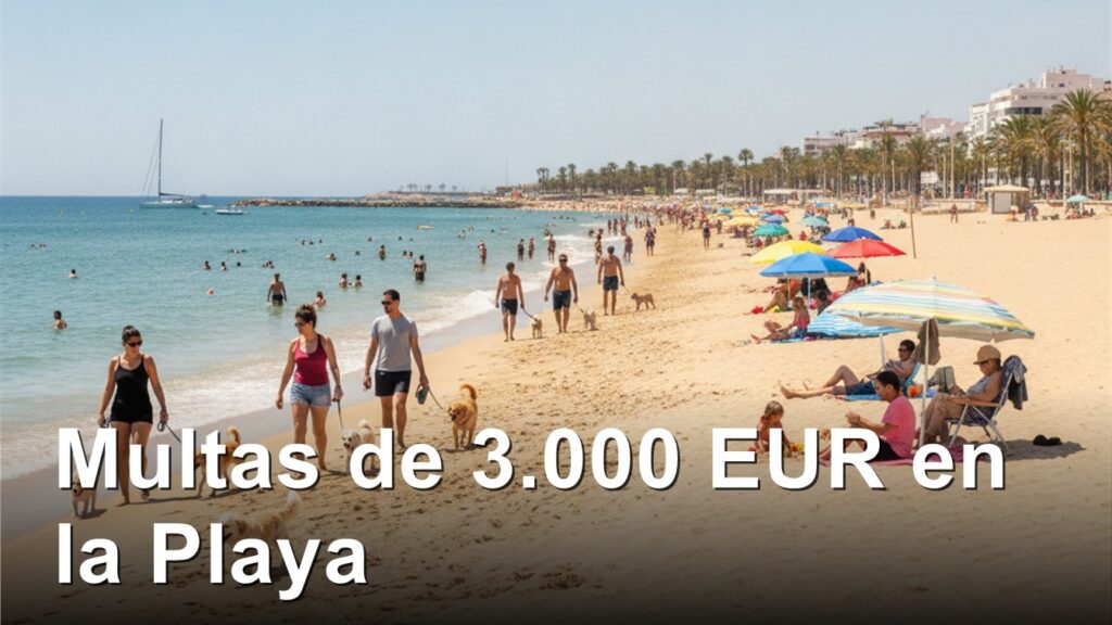 Perros y familias en una playa pet-friendly de Espana en verano