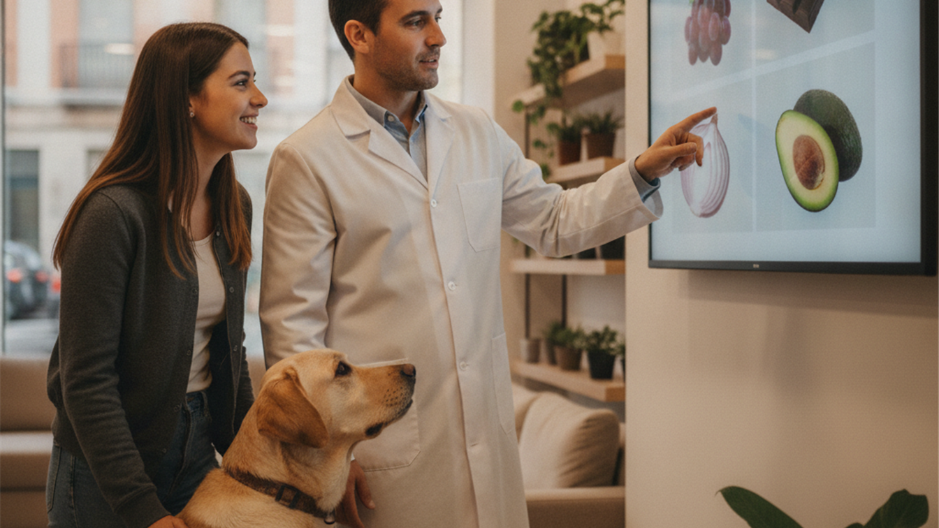 veterinario explicando alimentos toxicos para perros en España