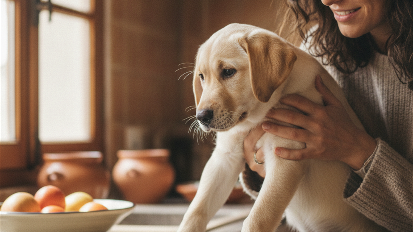 perro junto a alimentos prohibidos en cocina española
