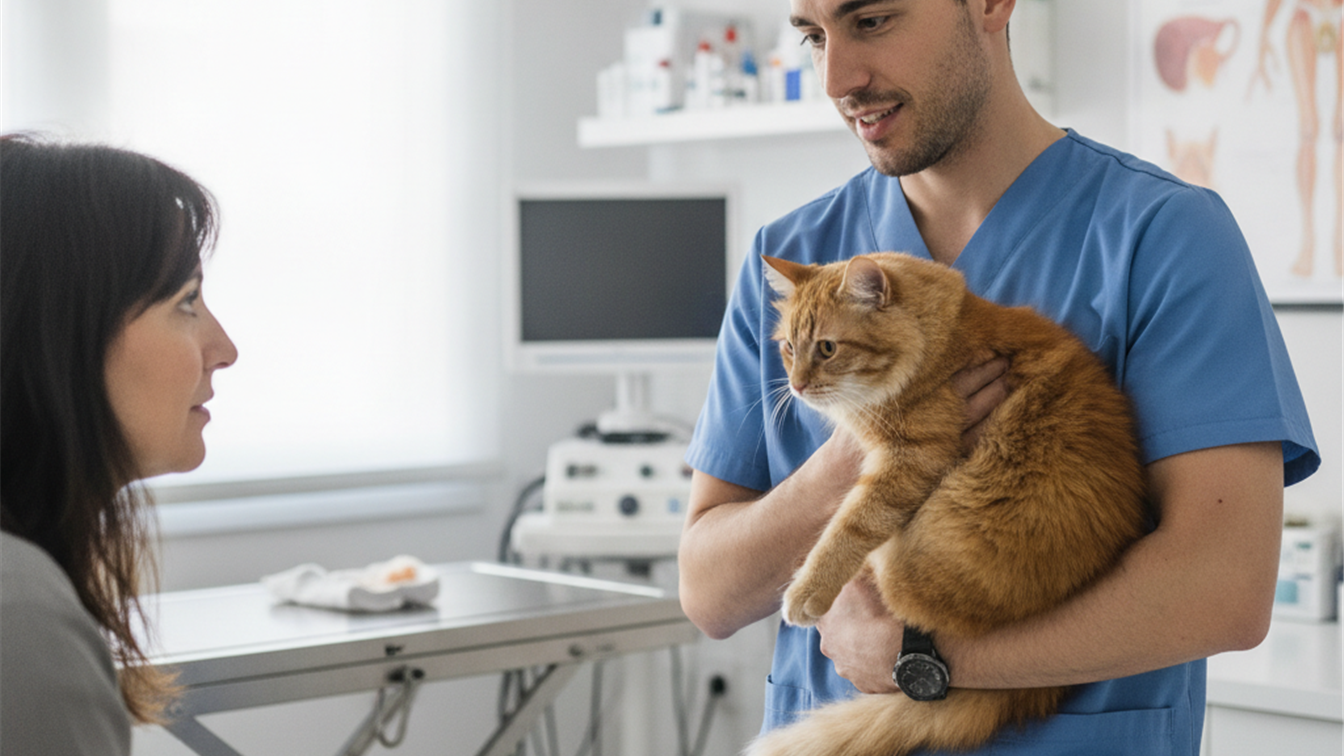 veterinario explicando esterilizacion de gatos en consulta espana 2026