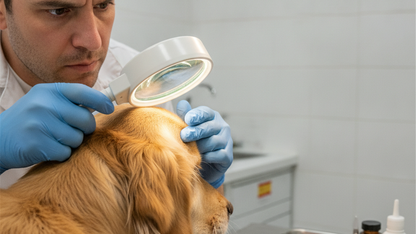 veterinario examinando perro en consulta espana