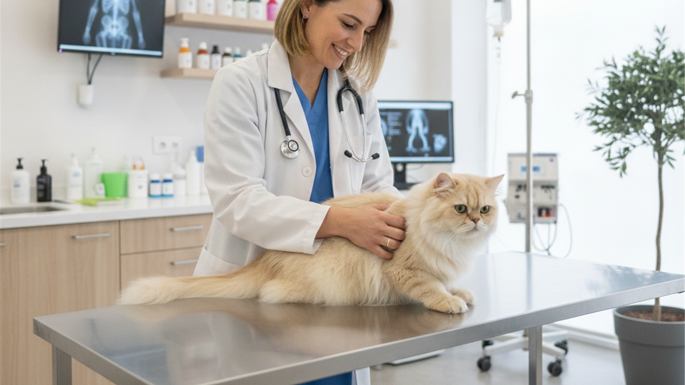 Veterinario examinando gato en clínica veterinaria España