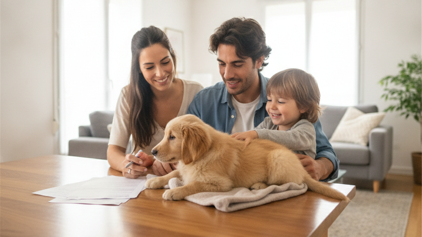 Familia adopta cachorro golden retriever en España