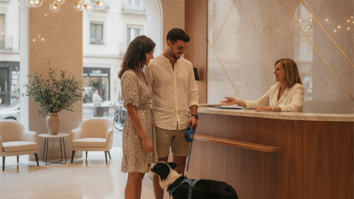 pareja con perro en hotel pet friendly España