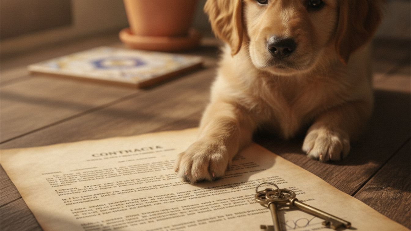 contrato de alquiler en España con mascota y llaves de piso