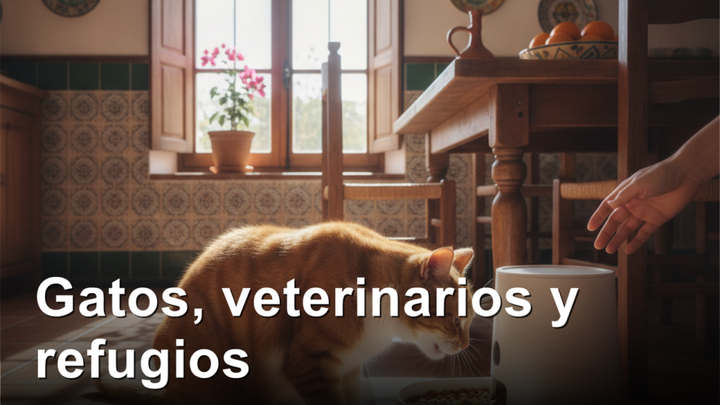 gato naranja comiendo de un comedero automatico en una cocina 1