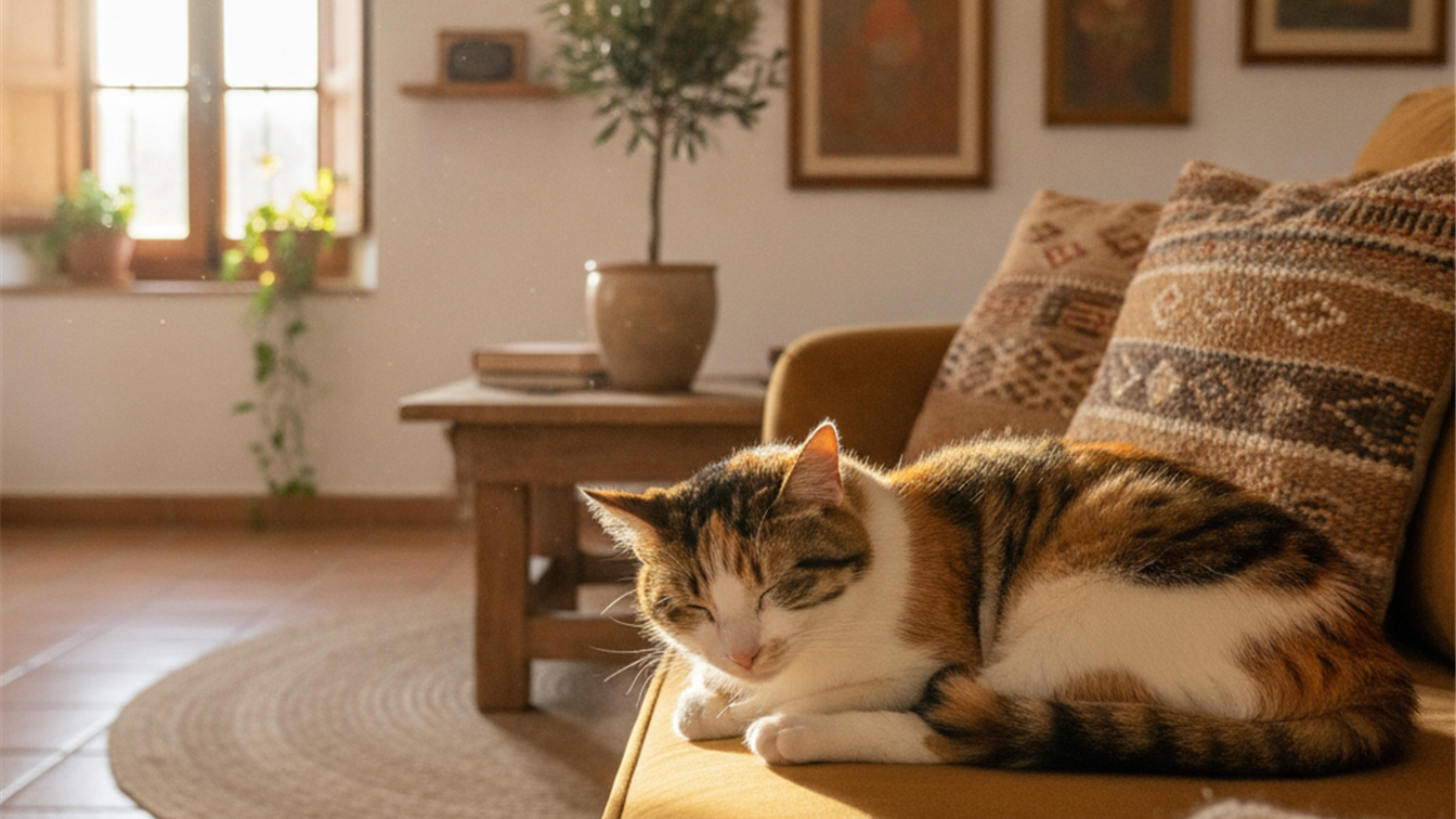 gato durmiendo en un sofa del salon