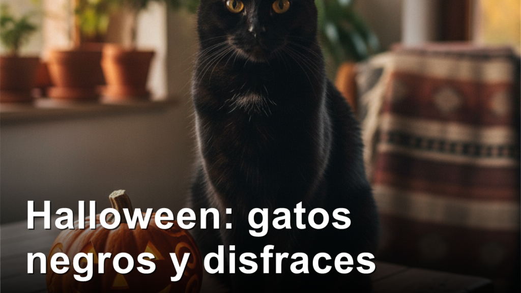 gato negro junto a una calabaza en Halloween
